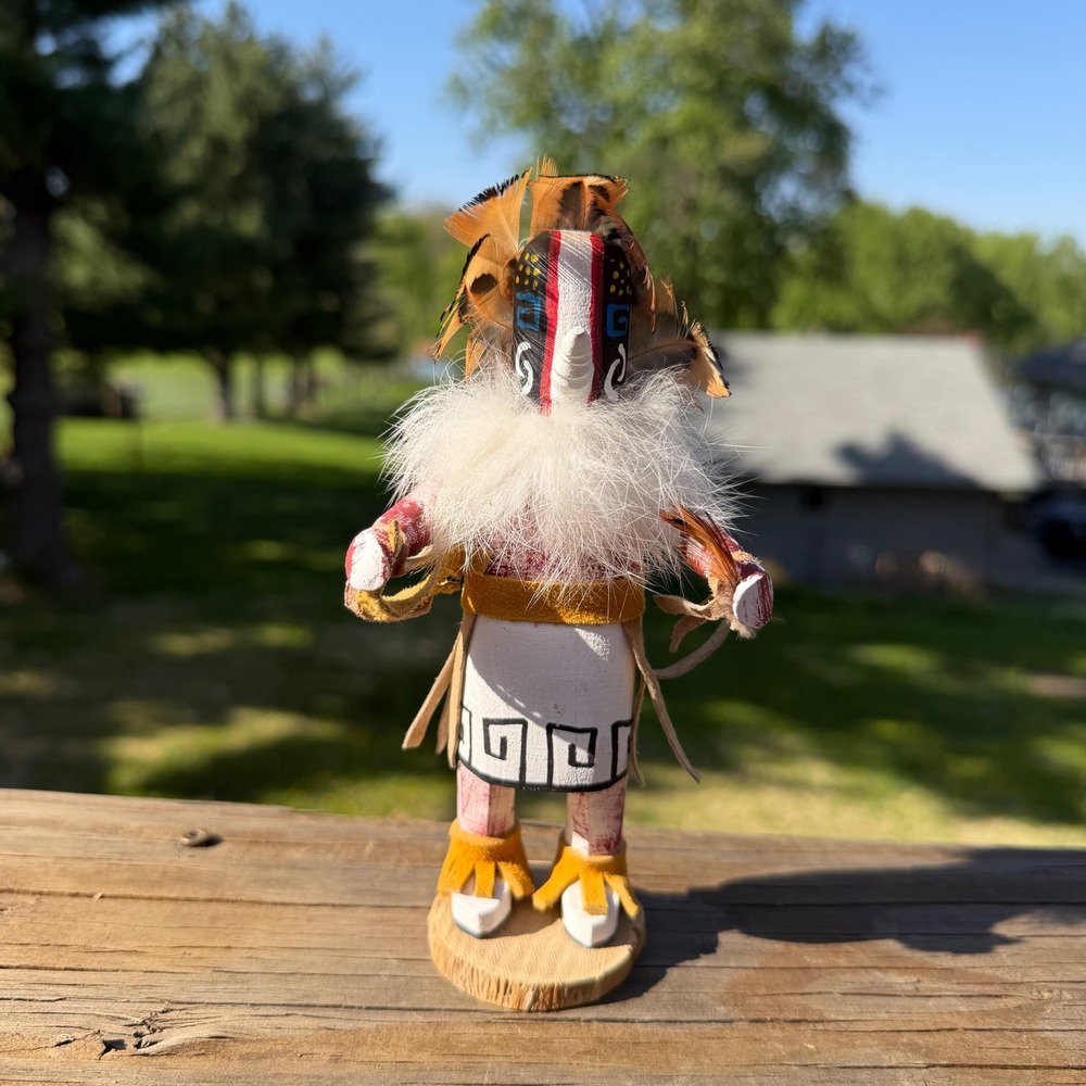 Kokopelli Kachina Doll Hand Painted Signed C.T. Native American Folk Art 6.5"